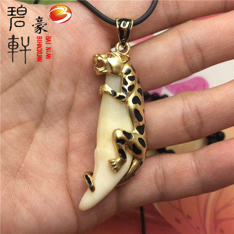 吊坠狼牙新款纯银镶钻红眼眼睛金钱金钱豹豹子项坠