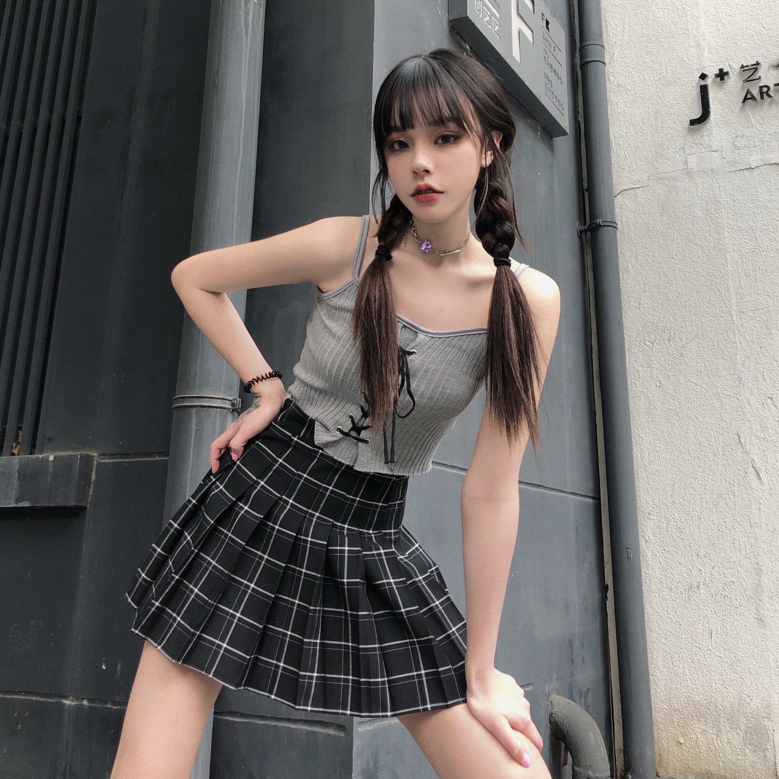 韩版jk百褶裙学生格子黑白日系ins半身裙