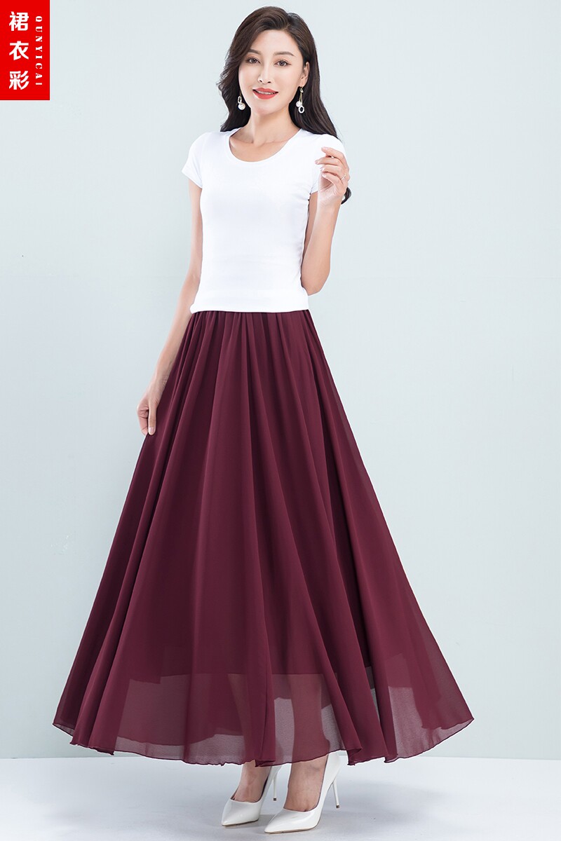 2022年夏季新款雪纺半身裙女松紧腰长款大摆跳舞半身裙