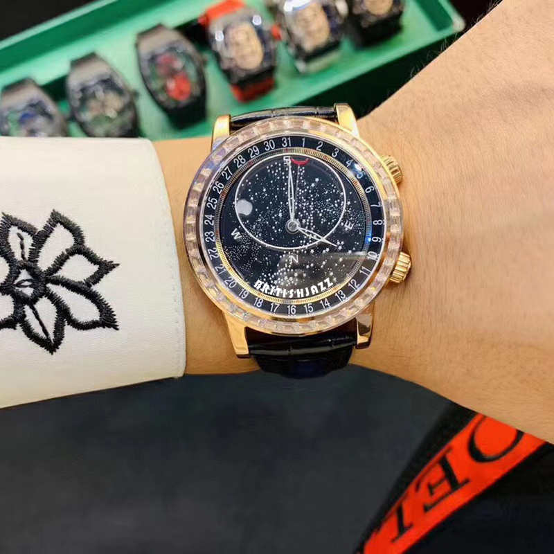 潮男个性大表盘满天星机械表百搭星空旋转手表酒桶形奢华时尚男表