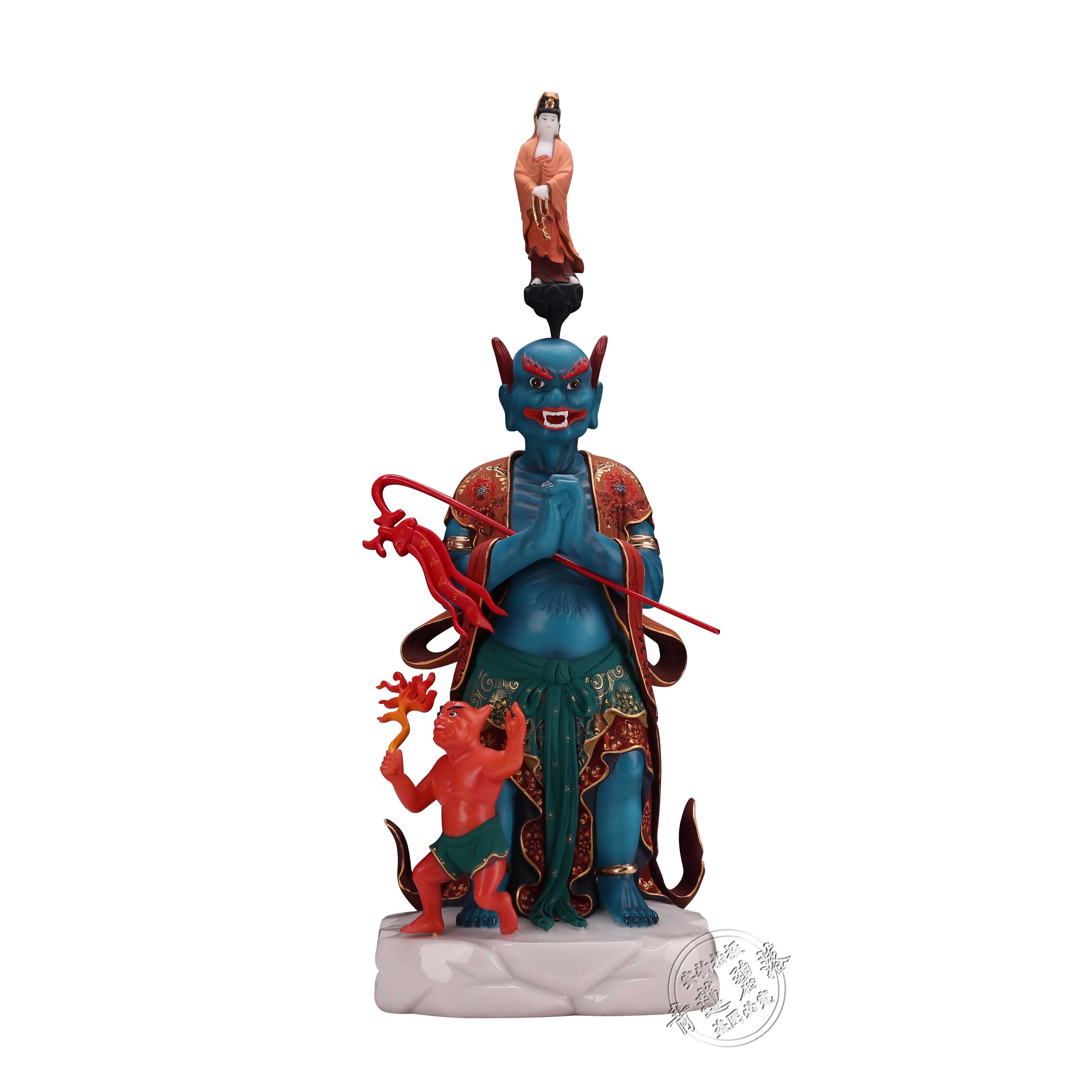 大士19寸汉白玉面燃鬼王焦面焰口王大士爷面然摆件