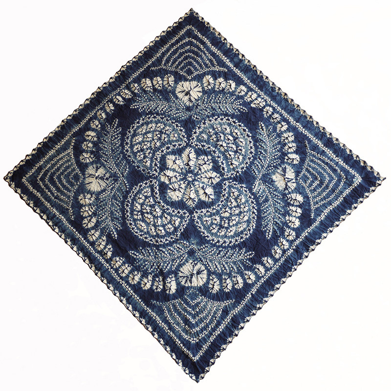 云南布艺大理民族风扎染布草木蓝染挂布正方纯棉布料桌布送老外