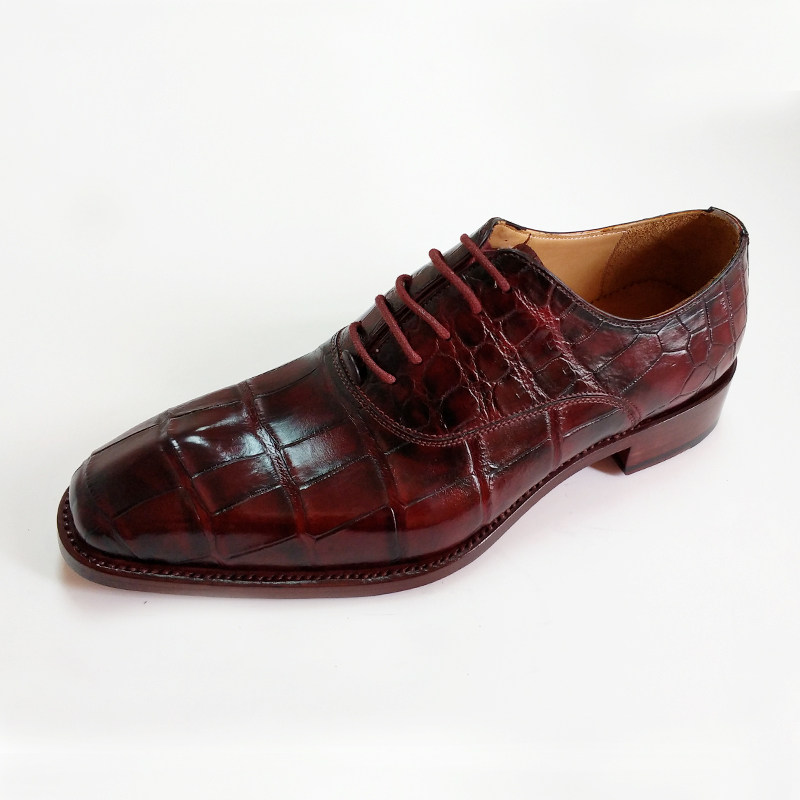 固鸿方头鳄鱼肚皮男鞋固特异手工定做商务正装鞋手绘皮鞋宴会鞋潮