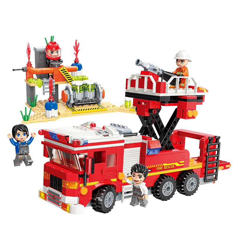 启蒙积木儿童拼装消防车玩具烈焰先锋系列男孩塑料积木