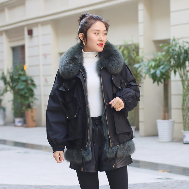 初晓皮草2020年冬季新款派克克服狐狸毛领兔毛皮草