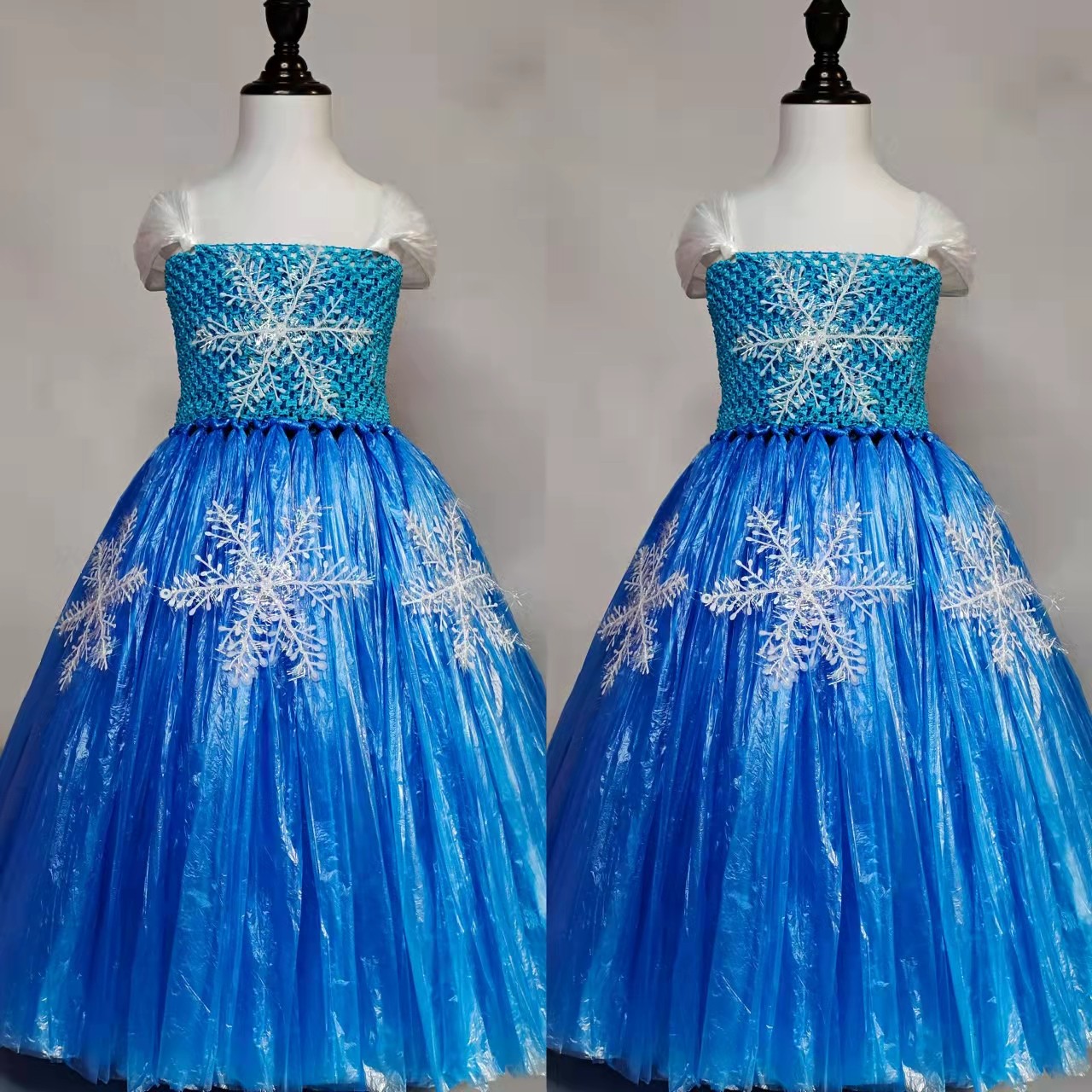 儿童diy手工制作冰雪奇缘爱莎角色扮演塑料袋幼儿连衣裙