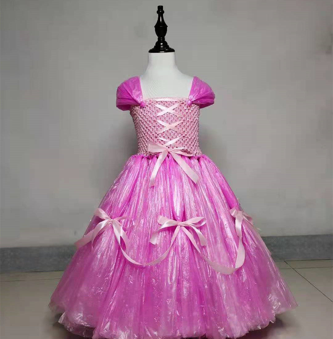 儿童环保时装秀走秀服装女孩亲子塑料袋diy材料儿童演出服