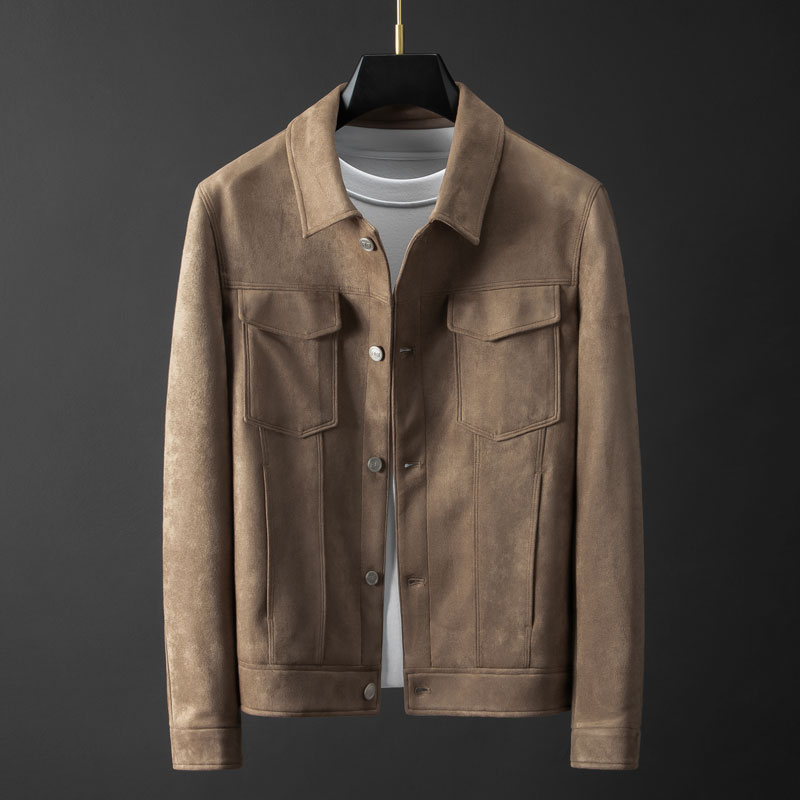 延续经典秋冬新款麂皮绒外套男士时尚复古休闲翻领保暖夹棉夹克男