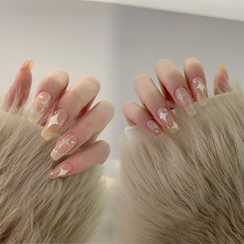 姐妹冲啊中长瘦梯星星美甲成品指甲贴片手工美甲工具