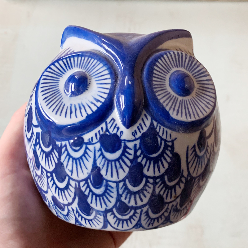 景德镇青花瓷小猫猫头鹰陶瓷动物摆件创意家居软装客厅摆件
