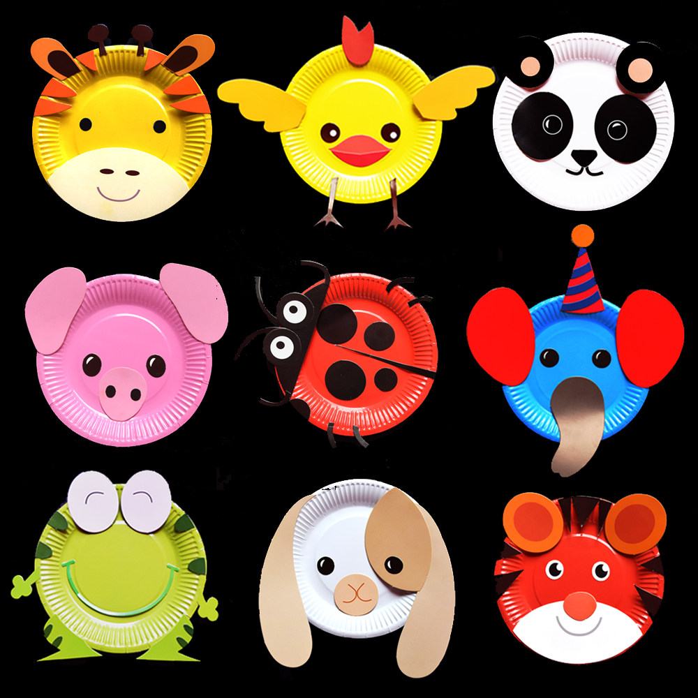 幼儿园手工制作材料包diy彩色纸盘子画粘贴纸画宝宝拼图益智玩具