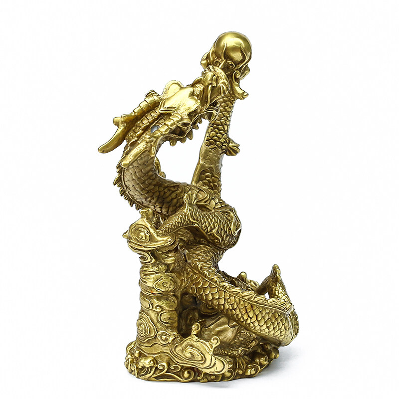 摆件纯铜盘龙戏珠生肖龙工工艺品证书摆件