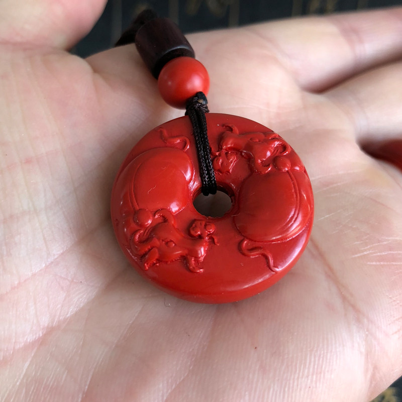 帝王挂件本命年扭转乾坤双牛朱砂含量高含量项链玉佩项坠