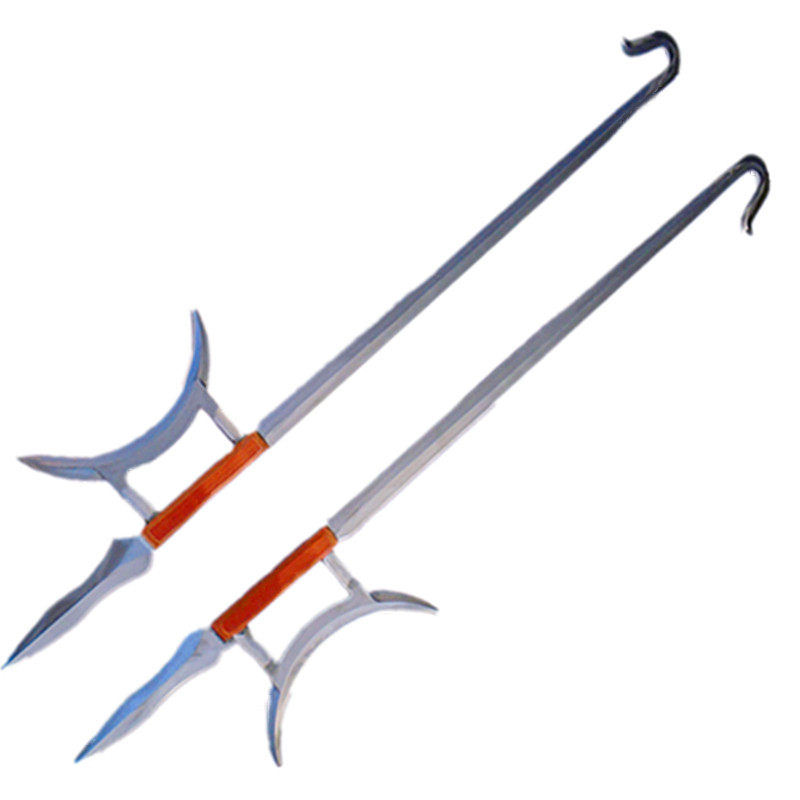 表演虎头不锈钢双钩武术器械锻打十八般兵器实战护手更多武术装备