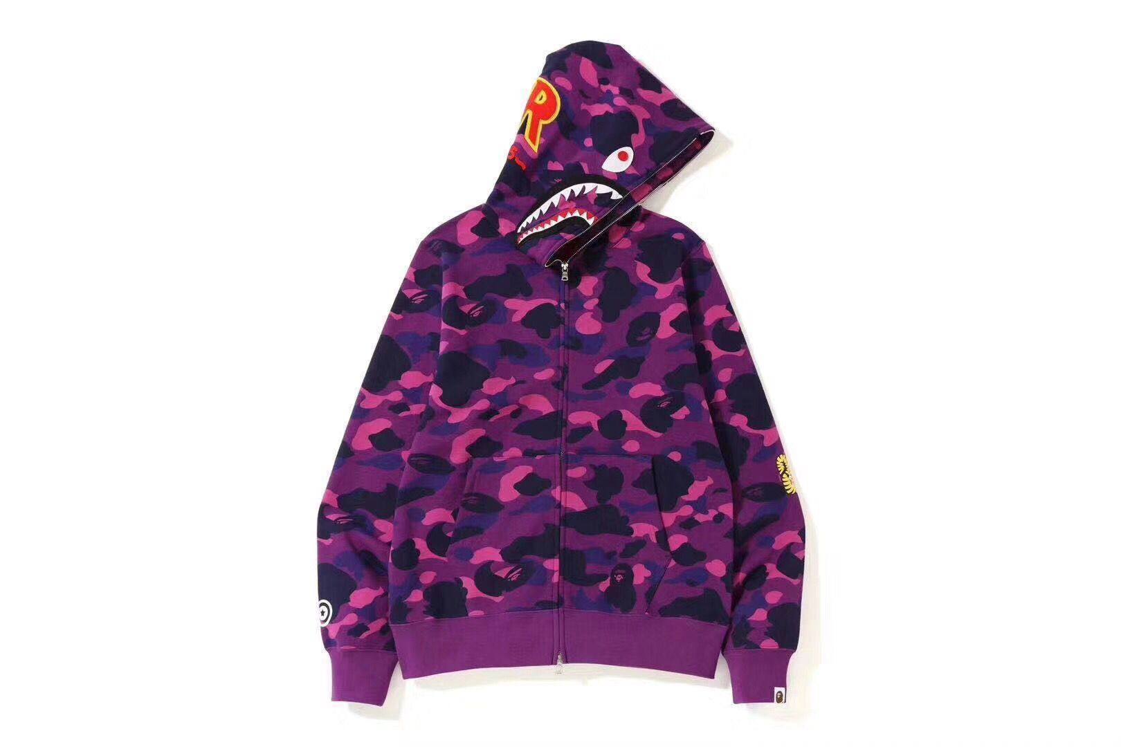 bapecolorcamoponrsharkziphoodie两色迷彩情侣鲨鱼外套