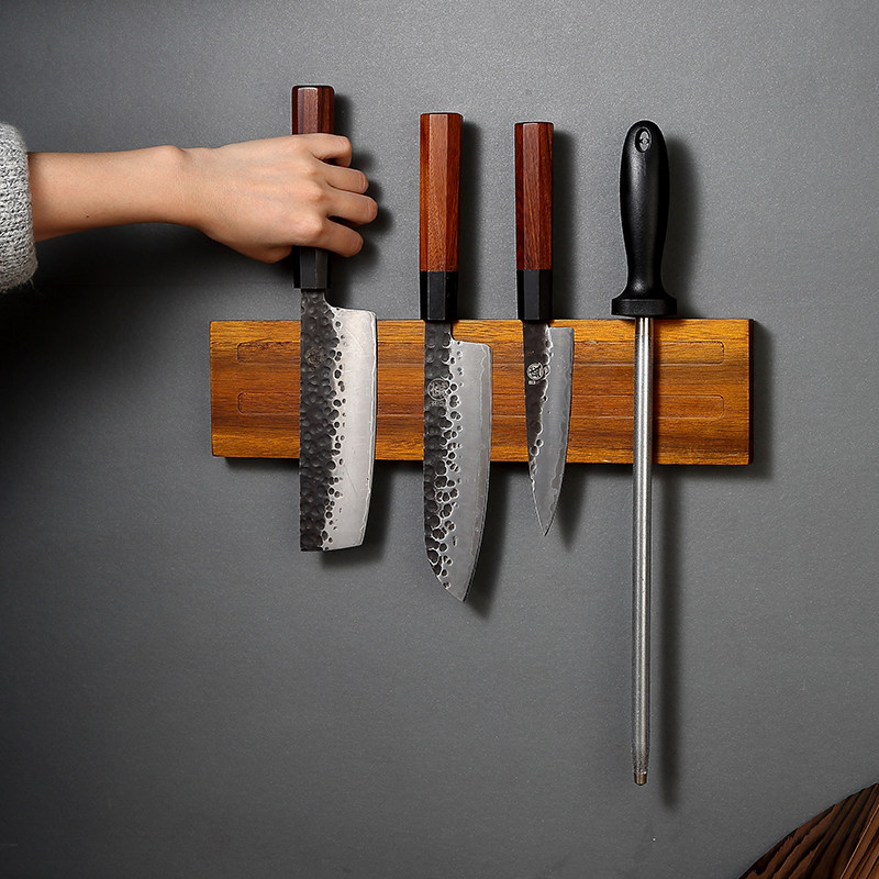日本三本实木磁铁刀具架木刀架磁性壁挂菜刀刀架