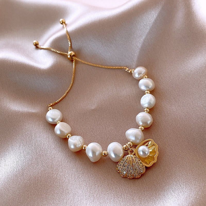 贝壳手链巴洛克淡水珍珠手镯女生ins小众设计手链