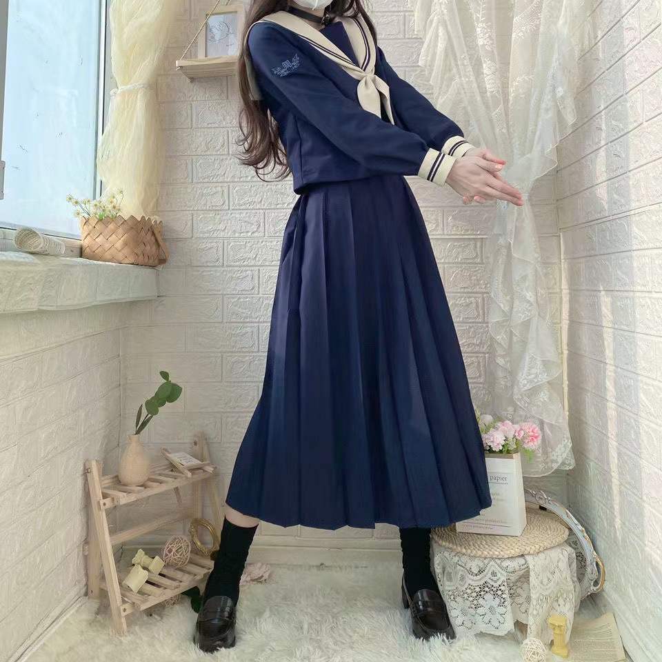 川岛琦羽川日系原创春夏水手服不良长裙jk制服正版女学院风套装