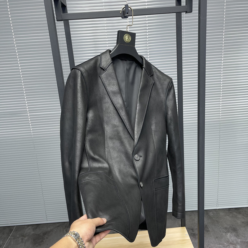 svip~上等牛货+全身麂皮！秋冬高级时尚修身商务休闲真皮西服外套
