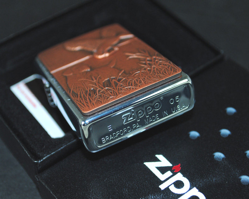 原装正品zippo芝宝打火机绝版收藏2005年紫铜贴章zippo