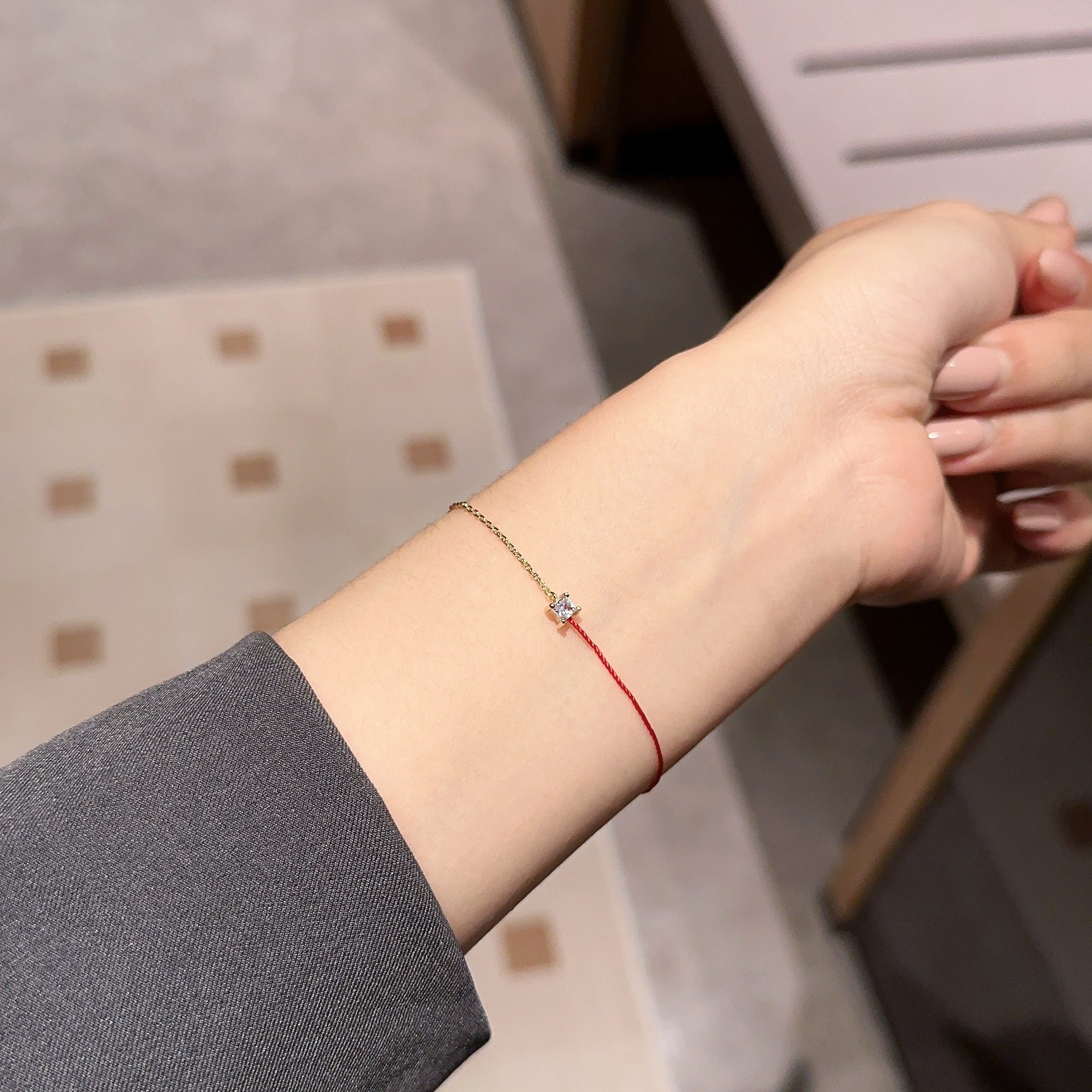 redline法国月老巴黎小方方钻红绳手链转运本命年手链