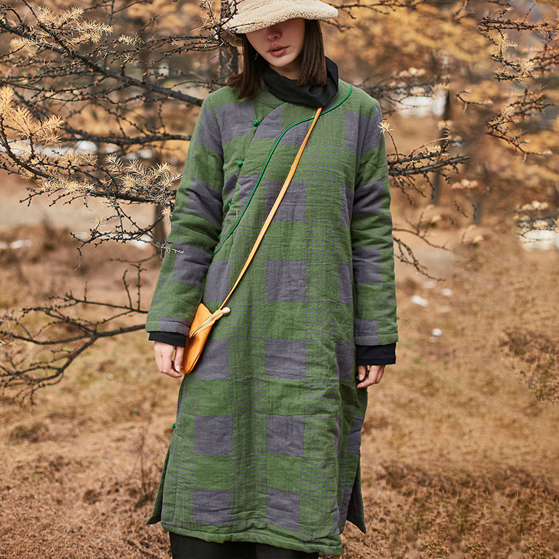 棉麻中长款夹女装文艺复古中国国风棉袄秋冬棉衣