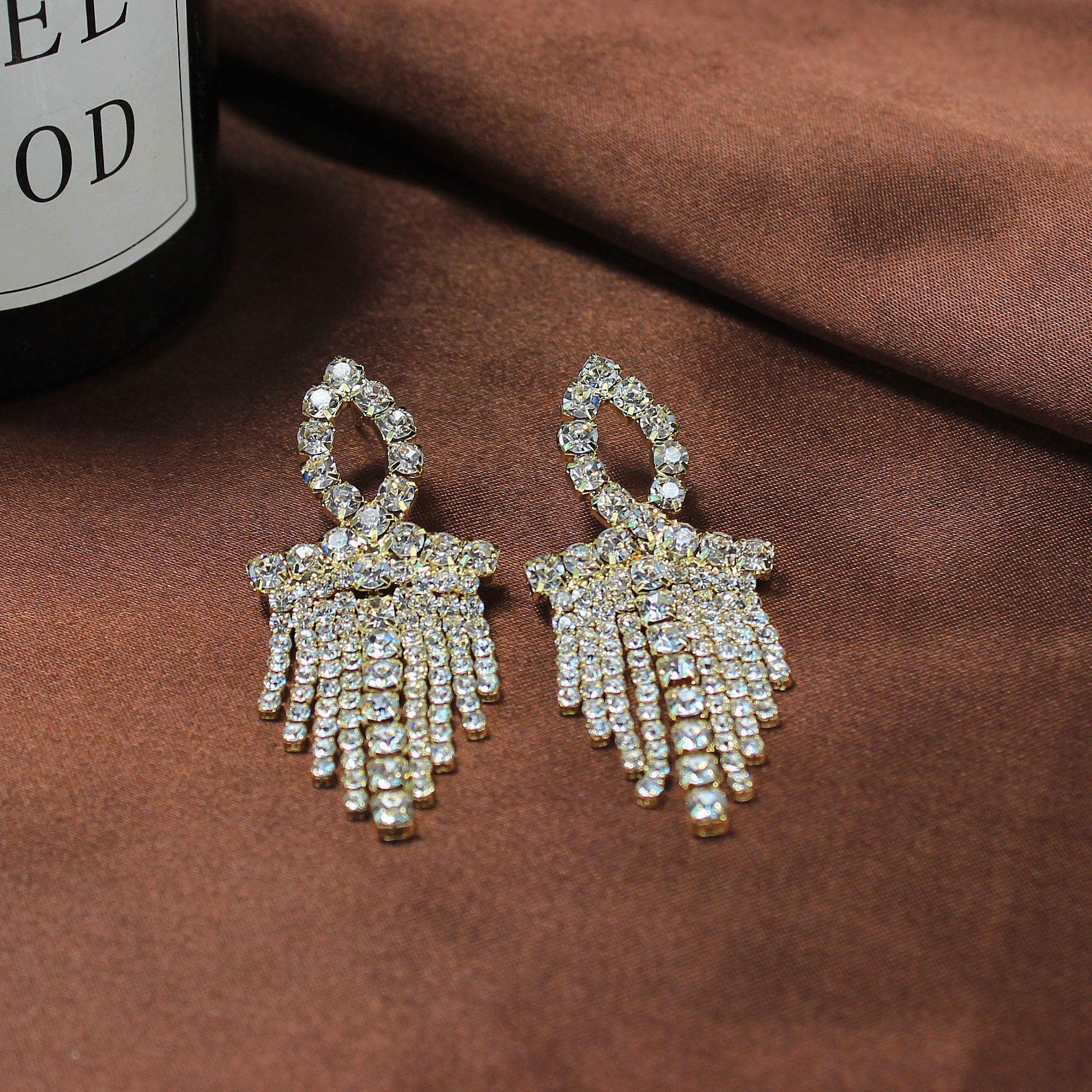 超闪精致满钻流苏耳环时髦高级潮流时尚百搭银针耳环