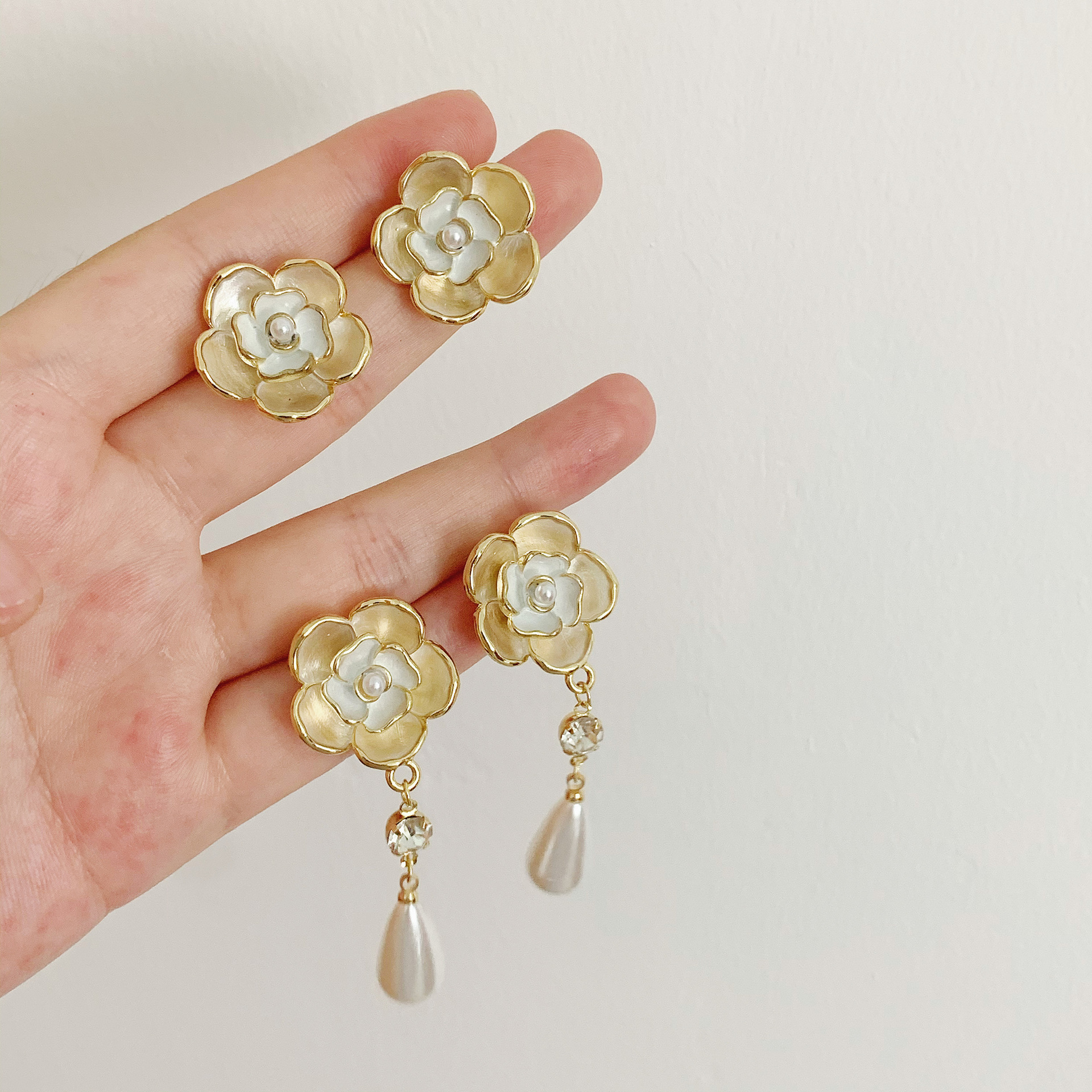 玫瑰花复古冷淡风气气质精致耳饰黄色优雅金属耳环