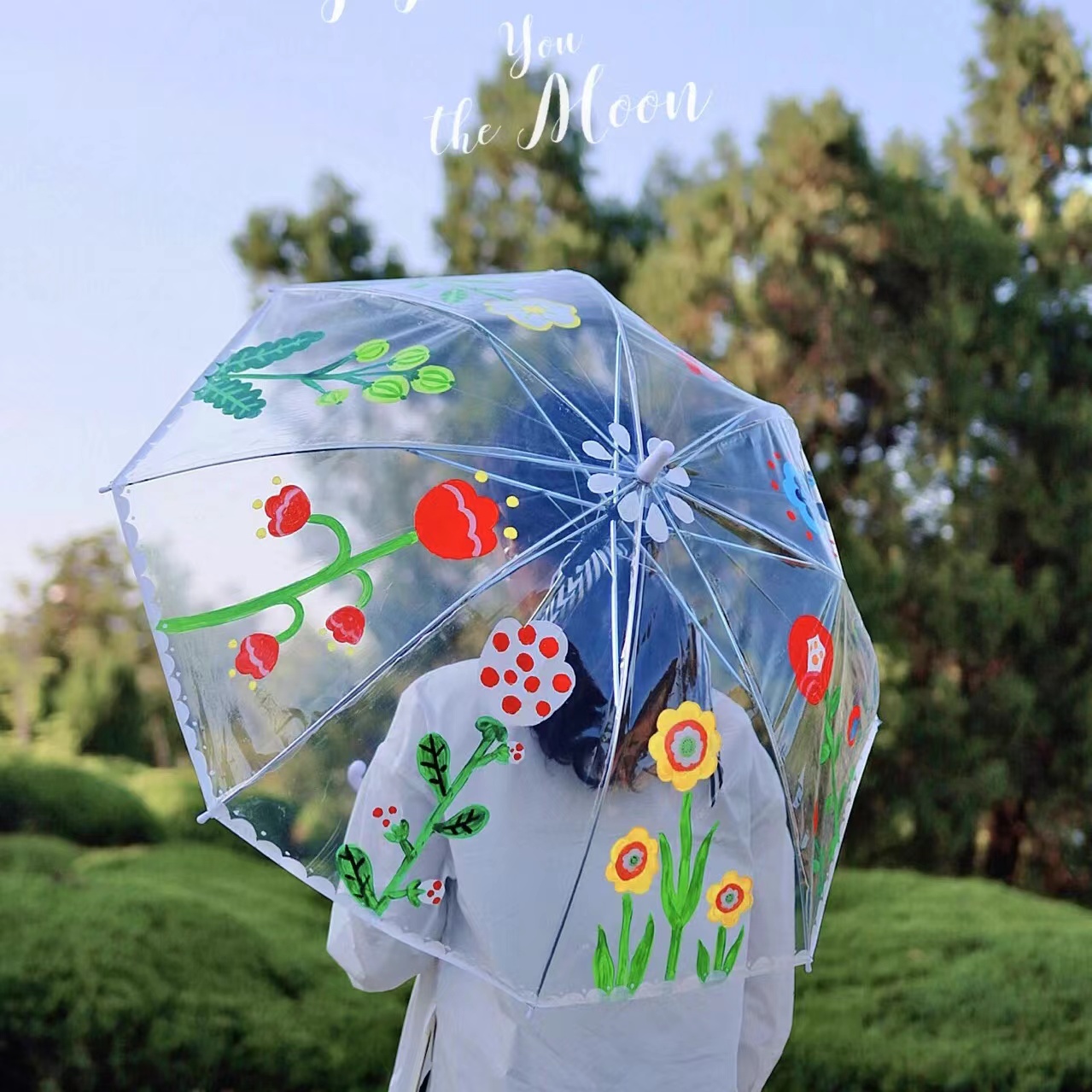 儿童透明雨伞小学生幼儿园绘画可爱批量手工画画伞