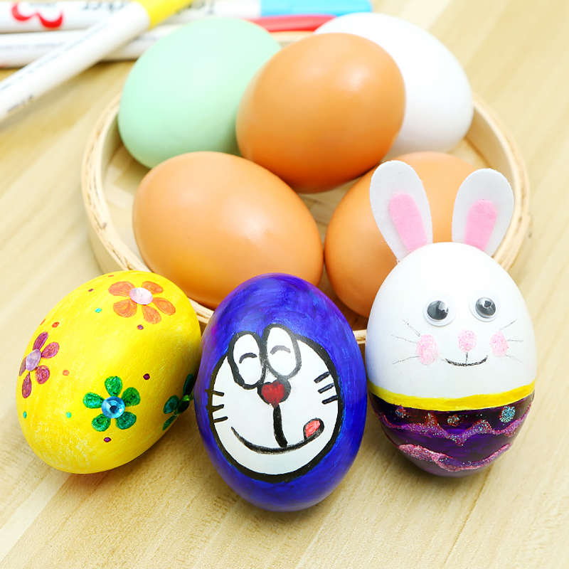 复活节彩蛋手工diy木制涂色蛋壳幼儿园制作材料白模填色