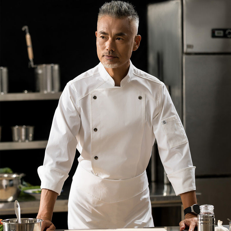 高端酒店宾馆厨师长工作服长袖饭店餐饮行政总厨男黑色工装制服