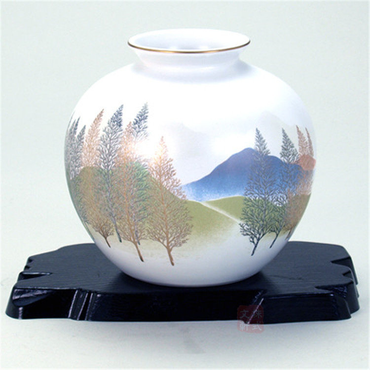 日本九谷烧陶瓷器日式花瓶木立连山花器摆件品客花瓶