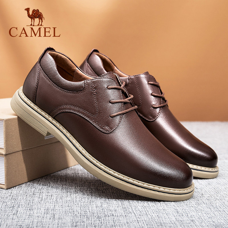 男鞋骆驼2020春季新款青年商务休闲皮鞋男头层休闲皮鞋