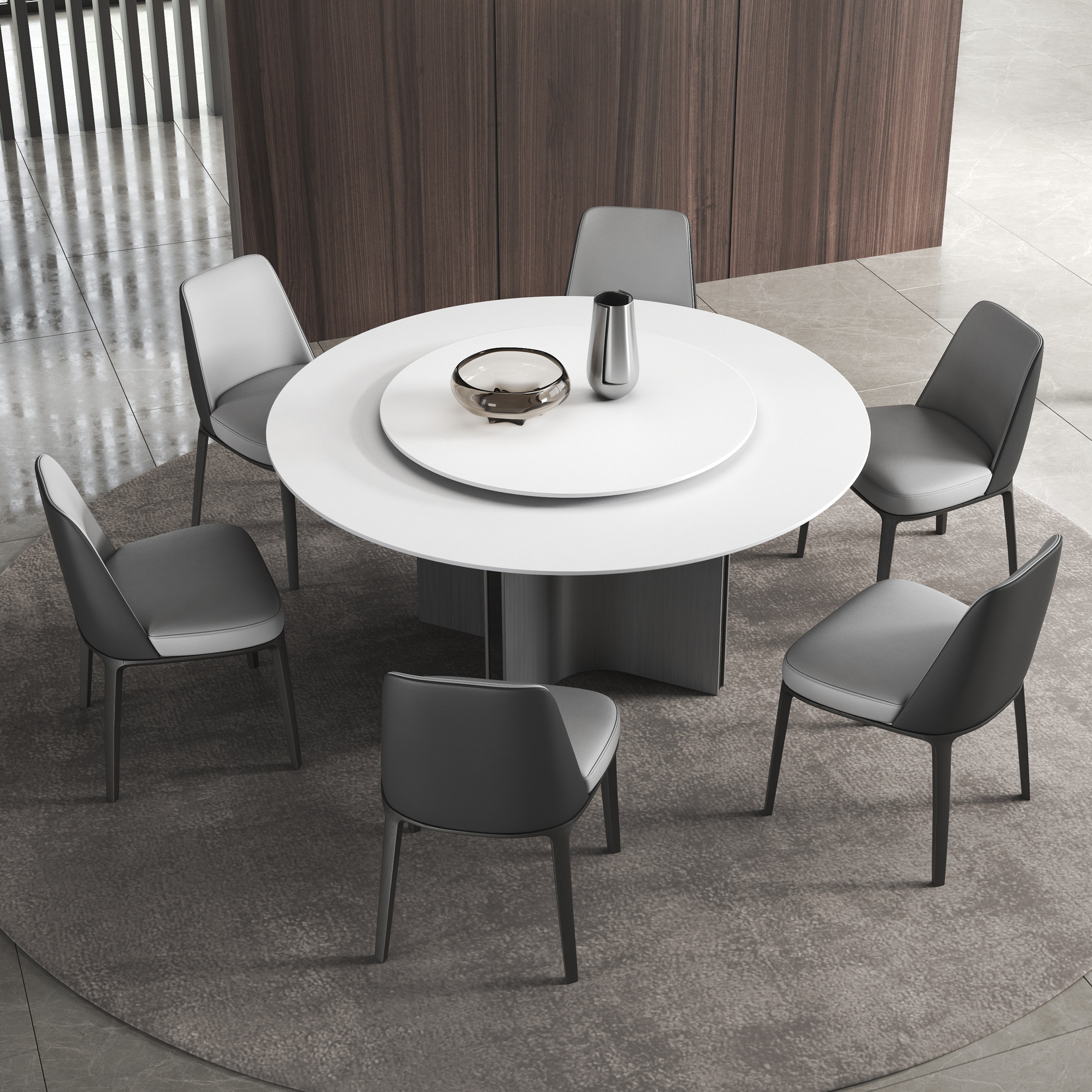 餐桌德利利丰圆形转盘minotti新款大平层高高端岩板餐桌