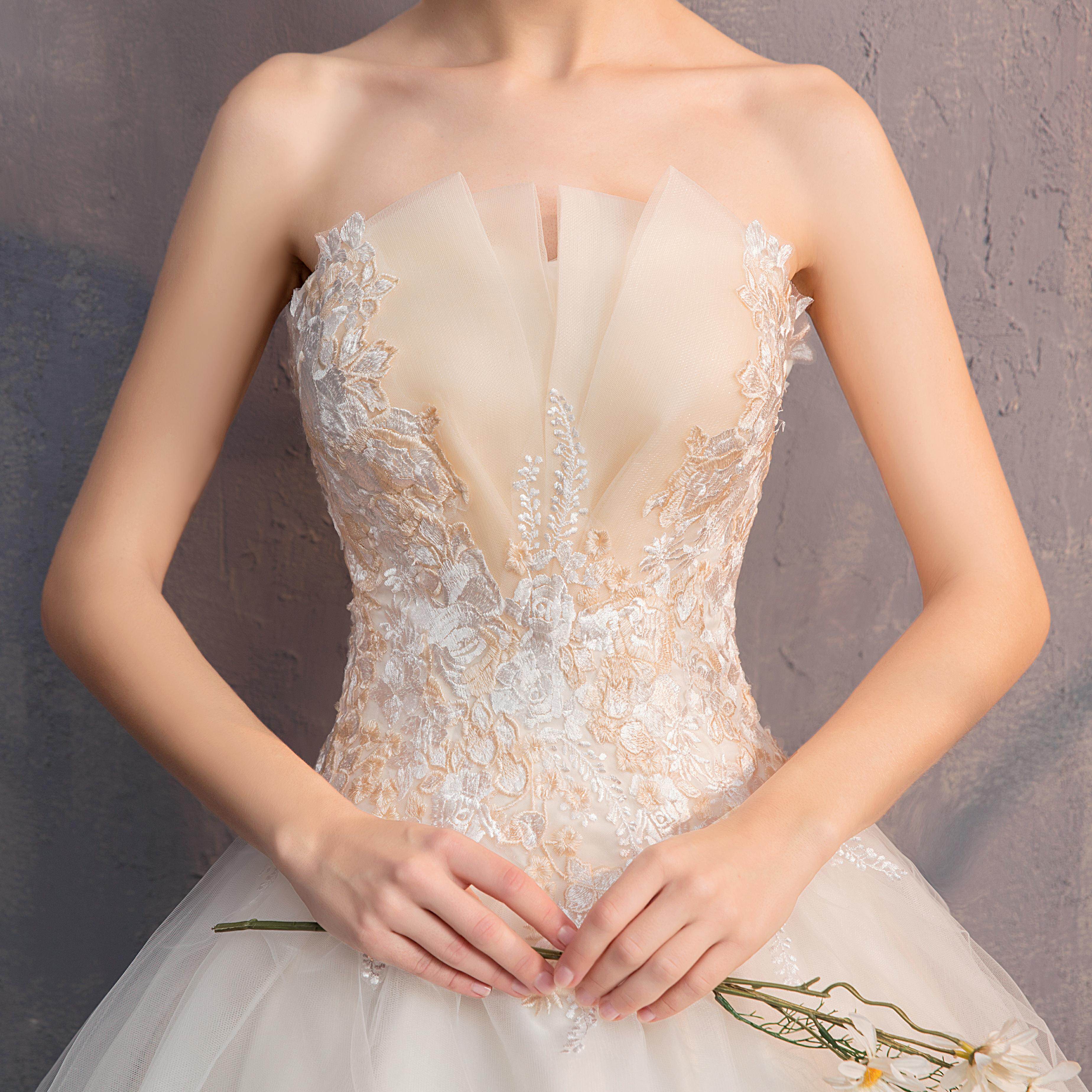 婚纱礼服2020秋季新款法式森系抹胸修身显瘦新娘婚纱