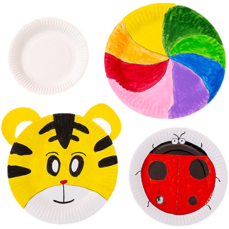 一次性白色纸盘幼儿园画画彩泥粘土盘子儿童手工手工创意粘贴类