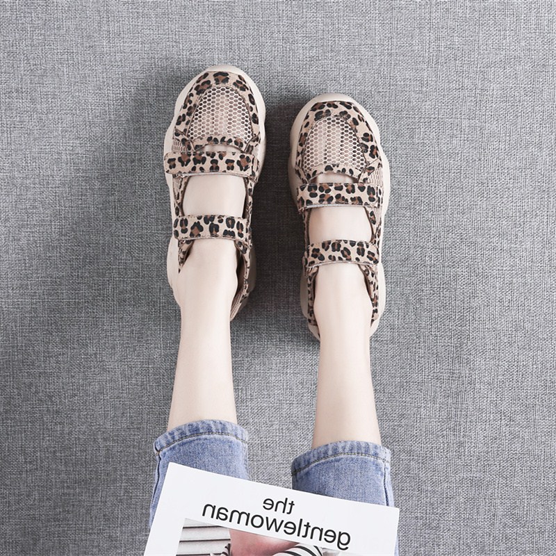 潮牌老爹鞋女网面透气运动鞋欧洲站夏新款超火豹纹镂空厚底智熏鞋