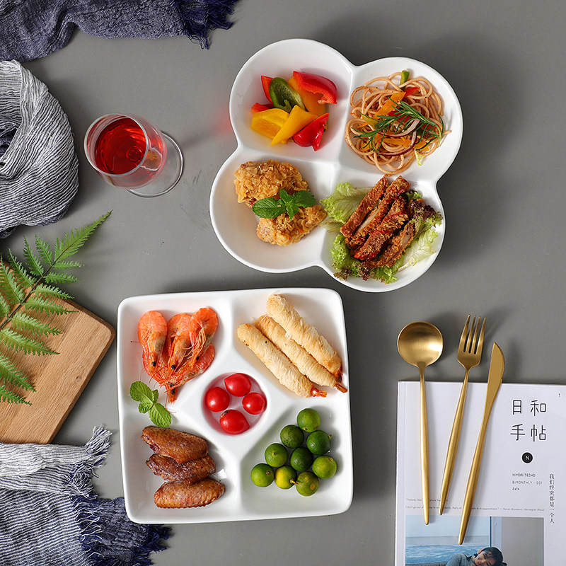创意陶瓷分隔盘餐具家用分格盘家用分菜盘四格分餐盘早餐盘子碟子