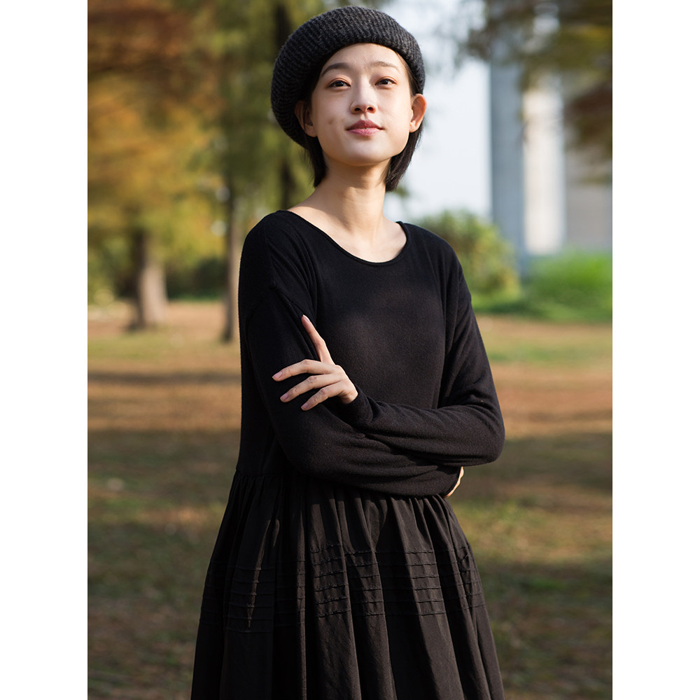 器象原创女装双面植物蓝染桑蚕蚕丝拼接连衣裙连衣裙