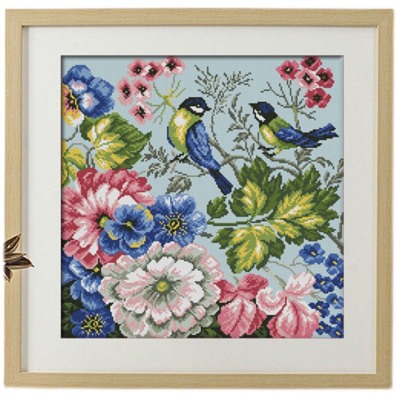 鲜花鸟儿小白十字绣套件新款客厅卧室精准印花十字绣套件