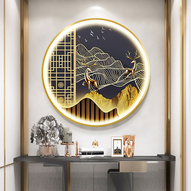 新中式花鸟挂画背景墙玄关入户软装福禄装饰画晶瓷现代装饰画