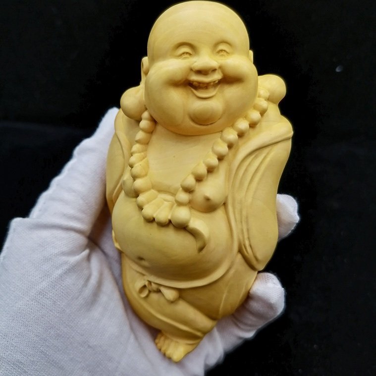 黄杨木雕弥勒笑佛手把挂件摆件实木文玩家居木雕
