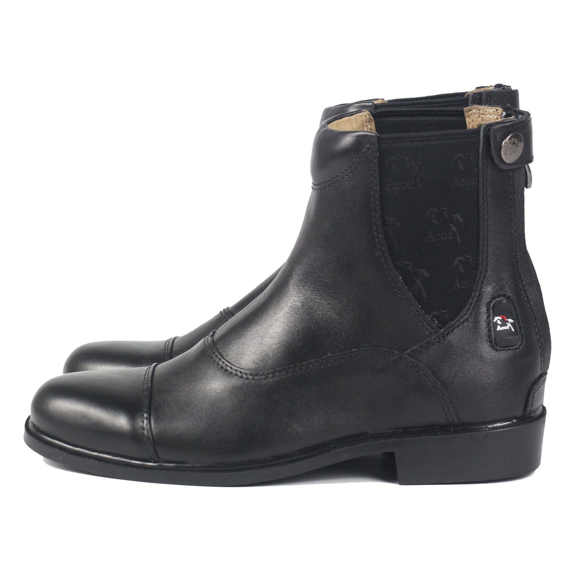 马靴新款拉链头层牛皮骑马短靴男女马术logo骑士马靴