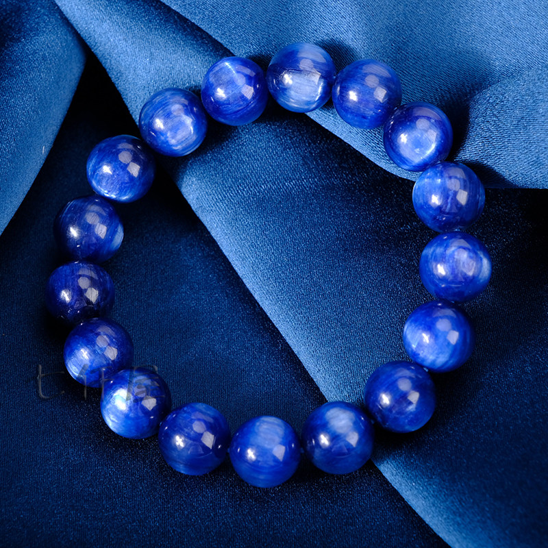 六六六天然蓝晶石手串猫眼宝石蓝色水晶单圈气质招财其它首饰