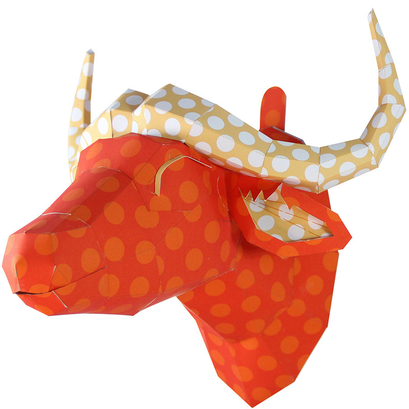 2021牛年年元旦手工diy新年墙壁装饰生肖牛头其他类型纸模