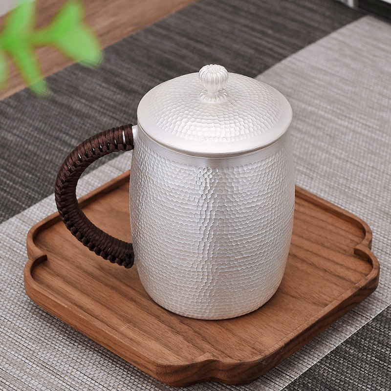 银器时代 素银茶缸杯 纯银999手工锤纹水杯大容量咖啡杯银茶杯子