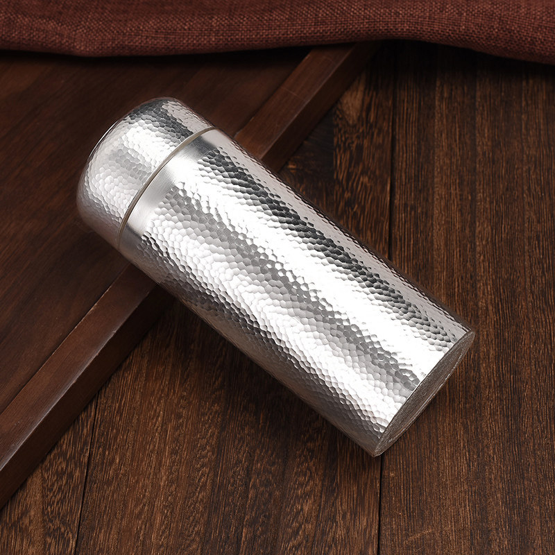 银器时代纯银水杯足银999银茶杯内外全银一体杯子手工锤纹保温杯