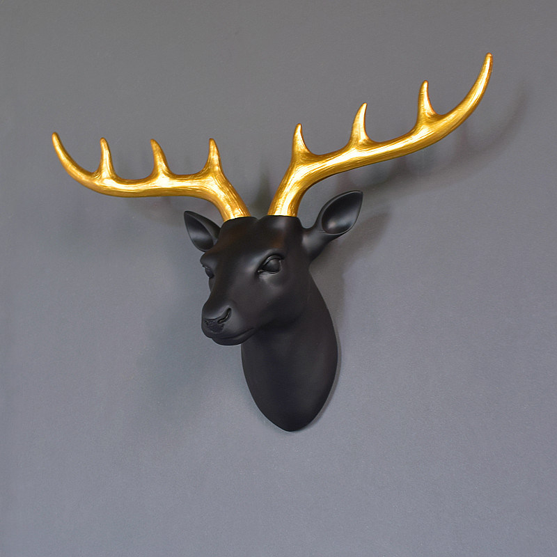 美式创意仿真鹿头壁挂客厅背景墙动物头装饰挂件复古立体壁饰树脂