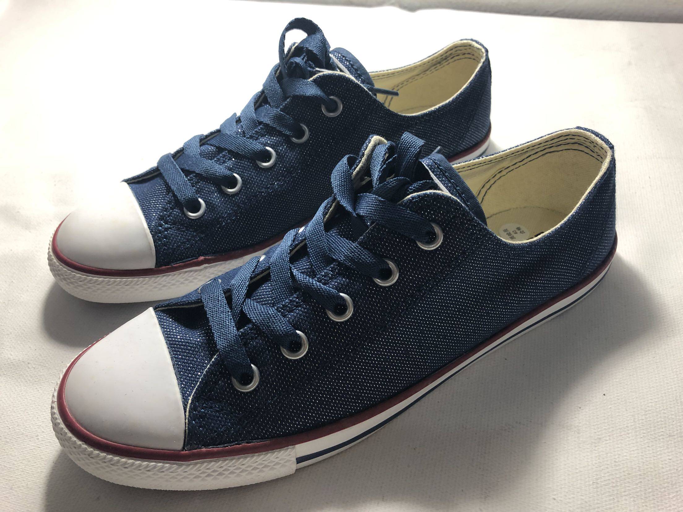 薄底底帮系带帆布女鞋藏青青色7152帆布鞋