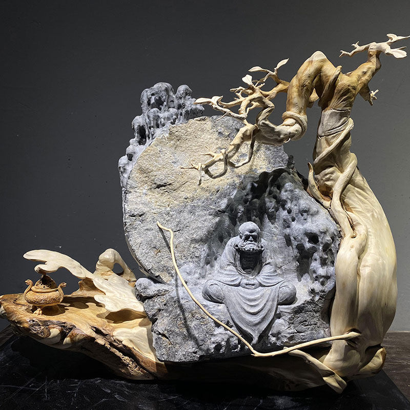 崖柏木雕摆件根雕树根创意原木禅意根艺山水根雕